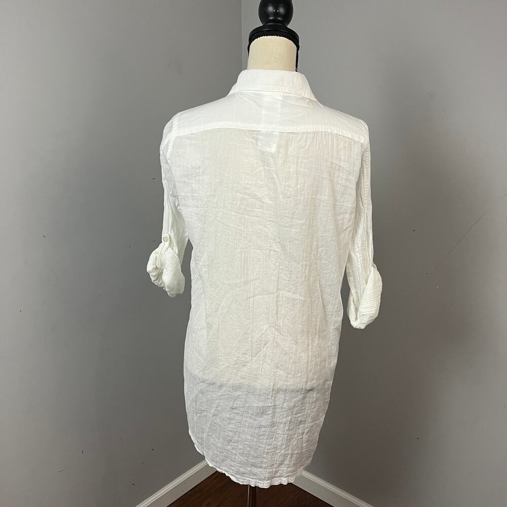 Lauren Ralph Lauren White Crushed Cotton Camp Swim Shirt Cover-Up Women's Medium - Picture 5 of 7